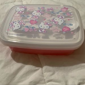 Hello Kitty Pink Plastic Lunchbox with Fork, Spoon and 2 Compartments